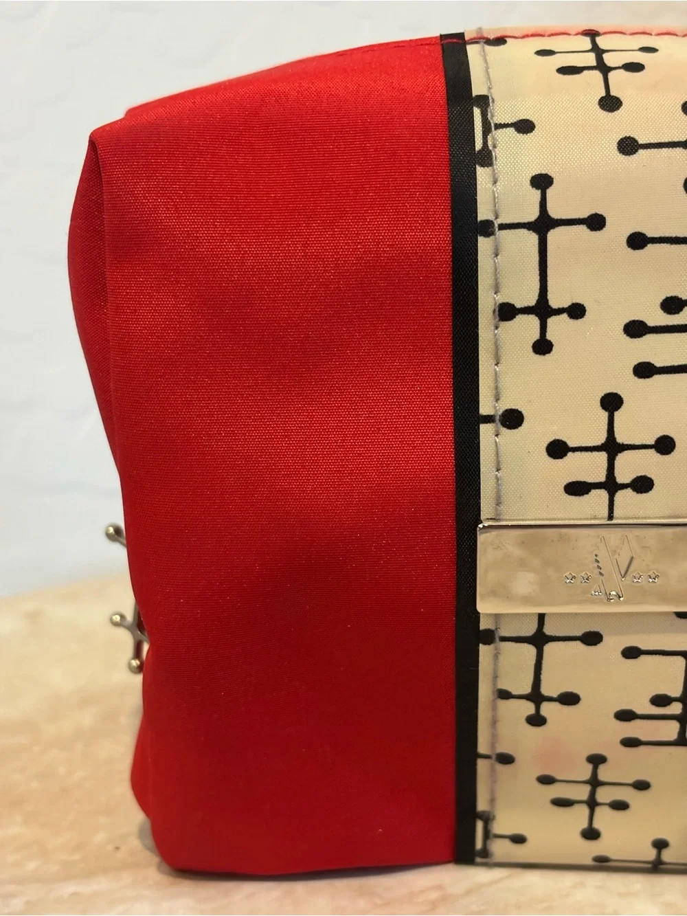 Eames Red Cosmetic Pouch with Retro Cream & Black Accent